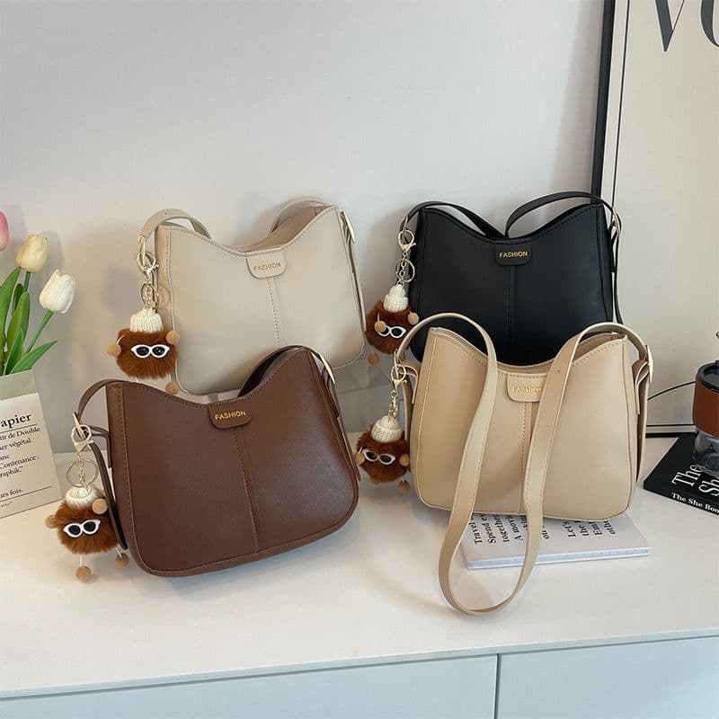 image-Casual Women's Shoulder Bag Fashion Large Capacity Crossbody Bags Women Solid Color Korean Style Simple Bucket Bag