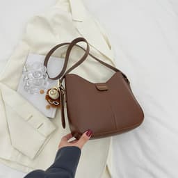 image-Casual Women's Shoulder Bag Fashion Large Capacity Crossbody Bags Women Solid Color Korean Style Simple Bucket Bag