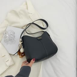 image-Casual Women's Shoulder Bag Fashion Large Capacity Crossbody Bags Women Solid Color Korean Style Simple Bucket Bag