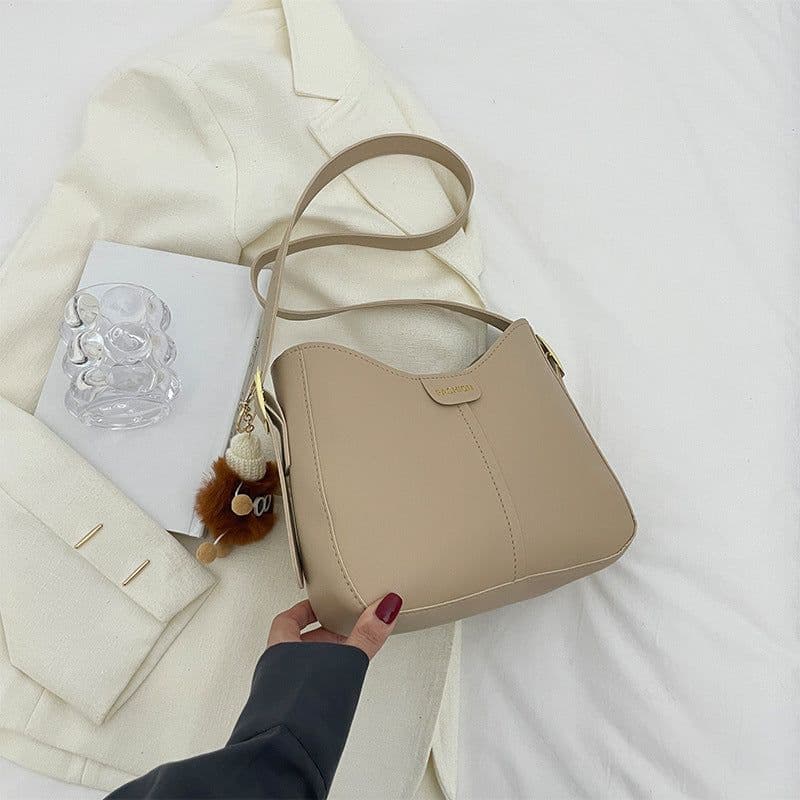 image-Casual Women's Shoulder Bag Fashion Large Capacity Crossbody Bags Women Solid Color Korean Style Simple Bucket Bag