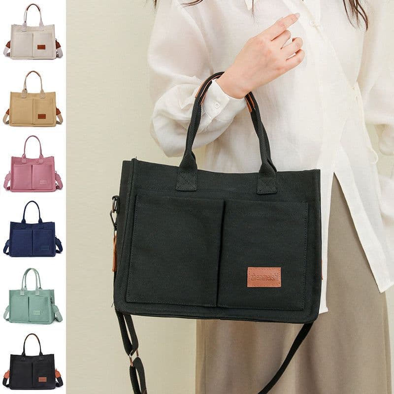 image-New Canvas Shoulder Bag Women Large Capacity Multi-pocket Handbags Casual Crossbody Shopper Bags For Students