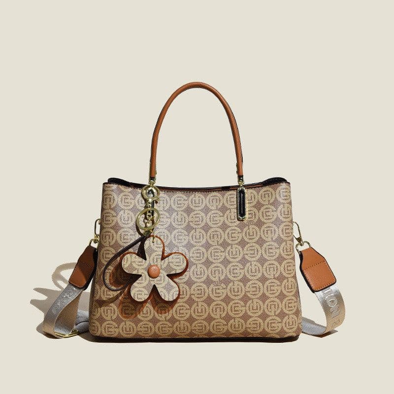 image-Printed Tote Bag With Flower Pendant New Temperament Shoulder Bag For Women Fashion Large-capacity Crossbody Bag