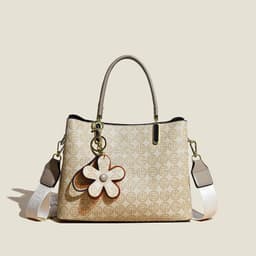 image-Printed Tote Bag With Flower Pendant New Temperament Shoulder Bag For Women Fashion Large-capacity Crossbody Bag