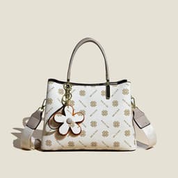 image-Printed Tote Bag With Flower Pendant New Temperament Shoulder Bag For Women Fashion Large-capacity Crossbody Bag