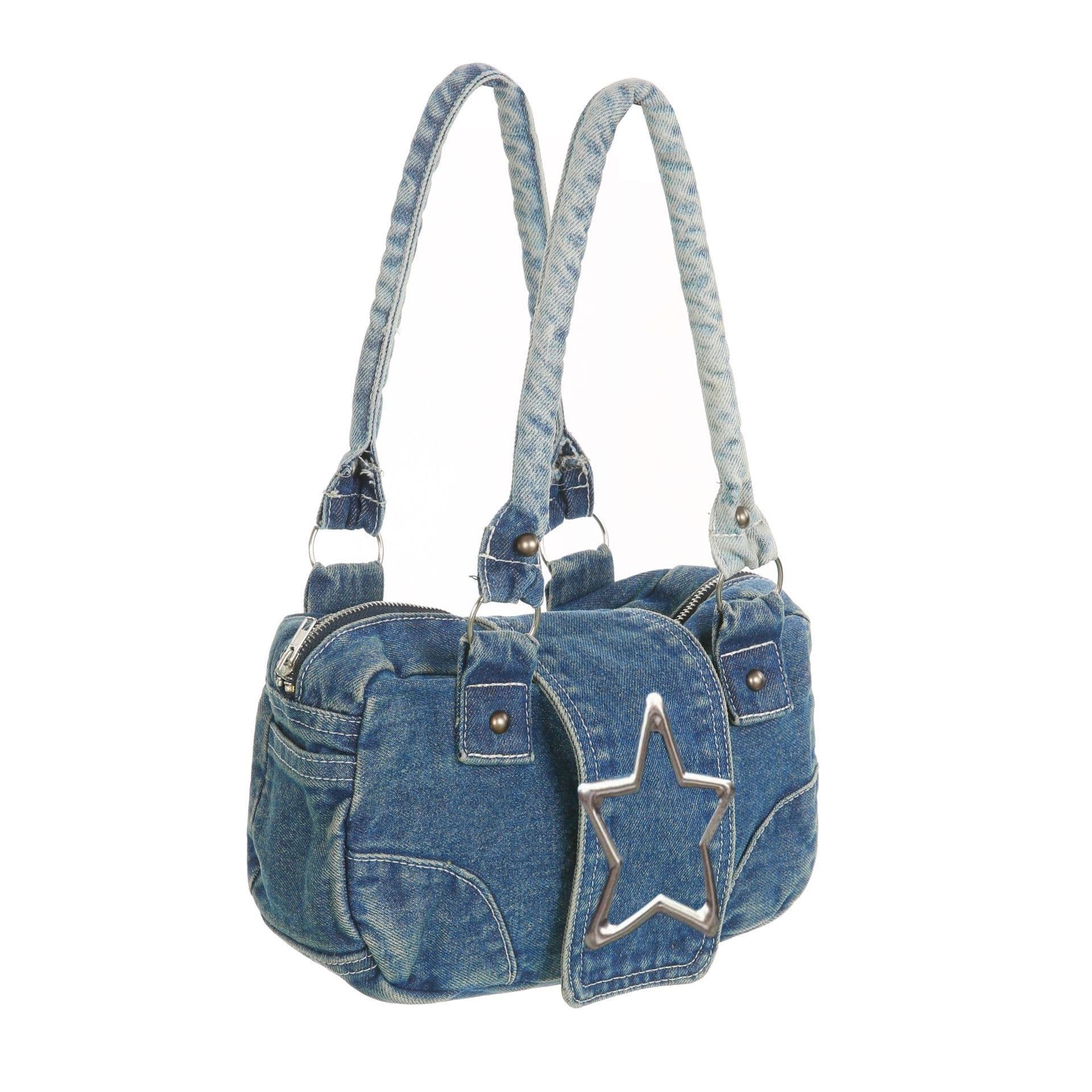 image-Fashion Retro Metal Five-pointed Star Decoration Denim Handbag For Women