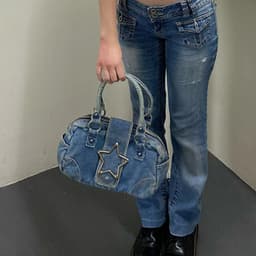 image-Fashion Retro Metal Five-pointed Star Decoration Denim Handbag For Women