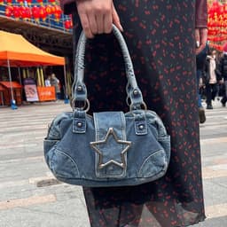 image-Fashion Retro Metal Five-pointed Star Decoration Denim Handbag For Women