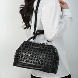 image-Soft Leather Fashion Bucket Portable Rivet Crossbody Bag