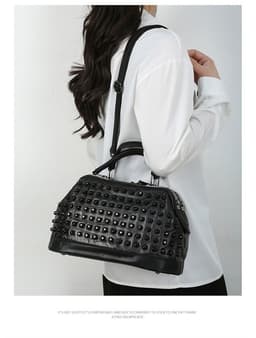 image-Soft Leather Fashion Bucket Portable Rivet Crossbody Bag