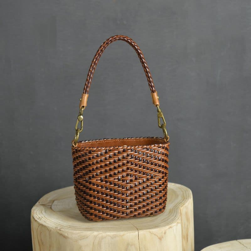 image-Women's Cowhide Weave Vintage Handbag