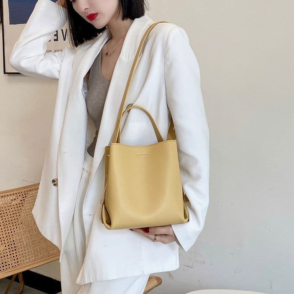 image-Portable Bucket All-match Shoulder Cowhide Portable Women's Bag