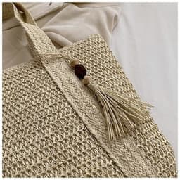 image-Fashion Shoulder Paper String Straw Mahogany Pendant Casual Beach Women's Bag