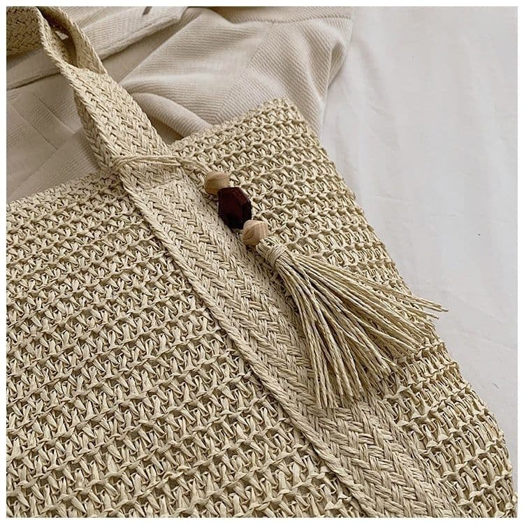 image-Fashion Shoulder Paper String Straw Mahogany Pendant Casual Beach Women's Bag