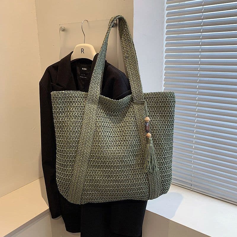 image-Fashion Shoulder Paper String Straw Mahogany Pendant Casual Beach Women's Bag