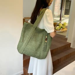 image-Fashion Shoulder Paper String Straw Mahogany Pendant Casual Beach Women's Bag