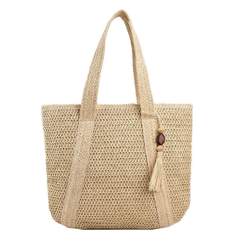 image-Fashion Shoulder Paper String Straw Mahogany Pendant Casual Beach Women's Bag