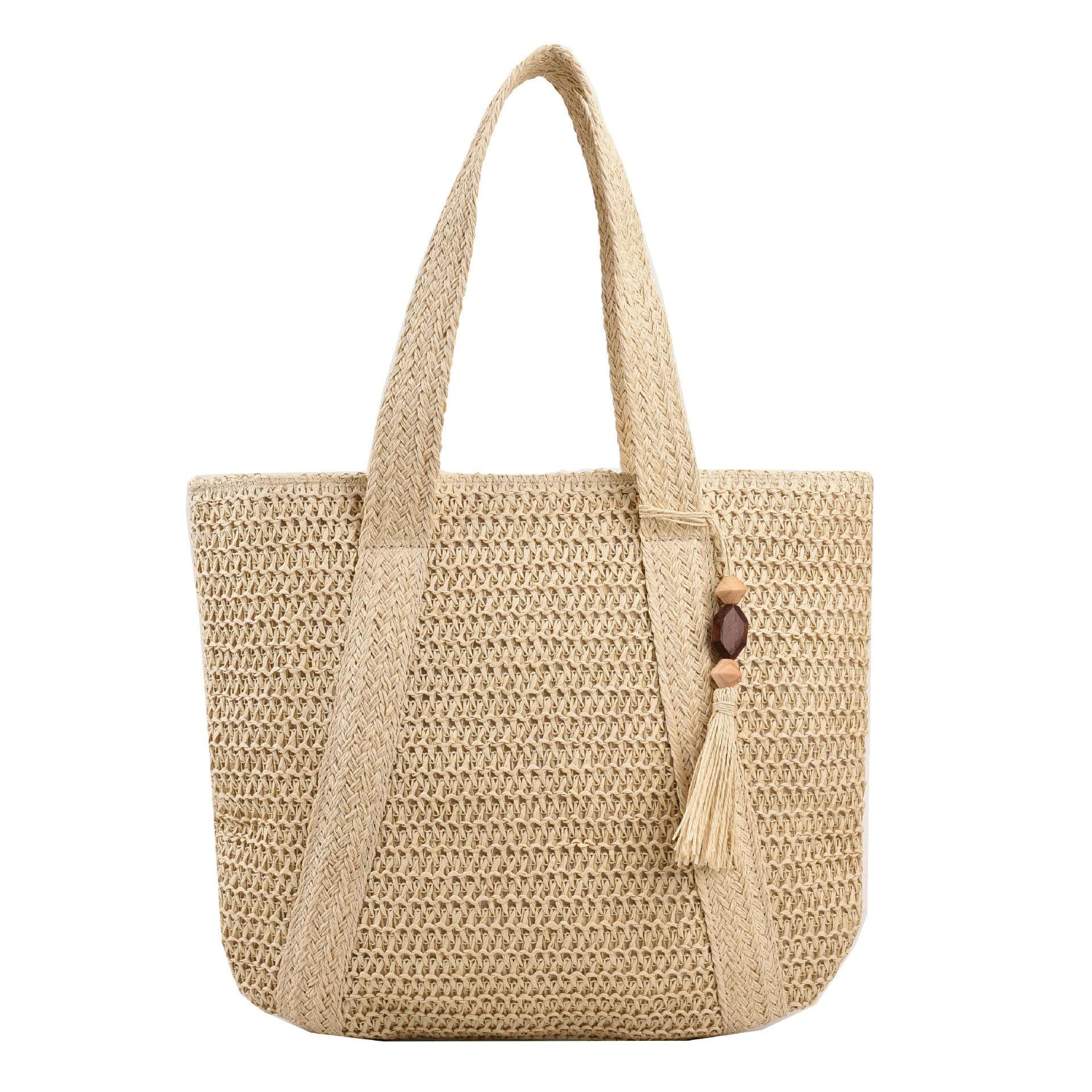 image-Fashion Shoulder Paper String Straw Mahogany Pendant Casual Beach Women's Bag