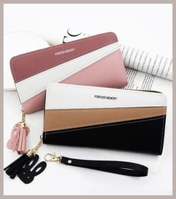 image-Simple Long Color Matching Fashion Coin Purse Card Holder Handbag