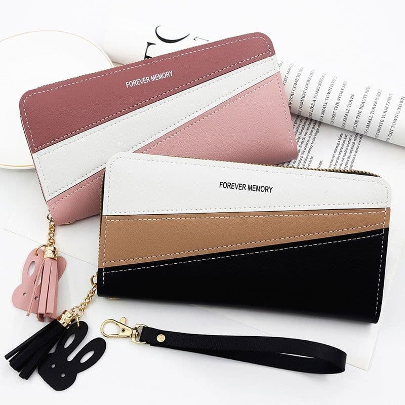 image-Simple Long Color Matching Fashion Coin Purse Card Holder Handbag
