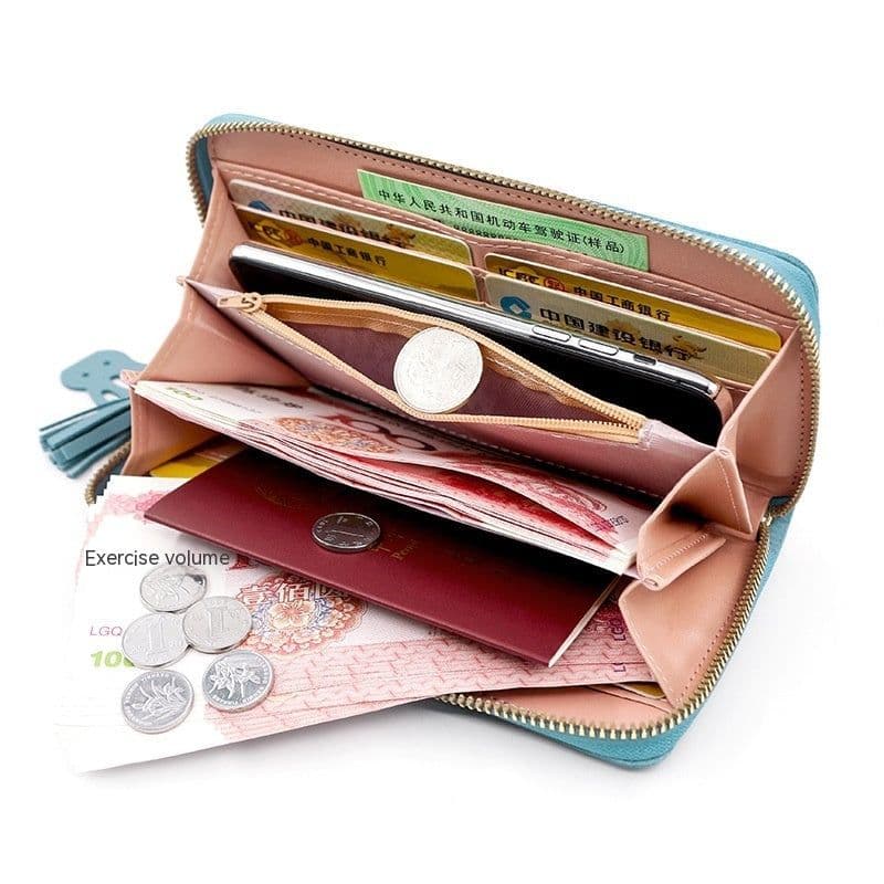 image-Simple Long Color Matching Fashion Coin Purse Card Holder Handbag