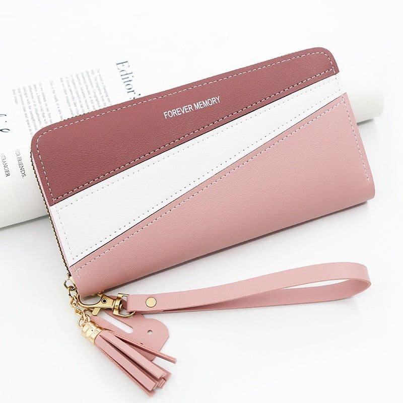 image-Simple Long Color Matching Fashion Coin Purse Card Holder Handbag