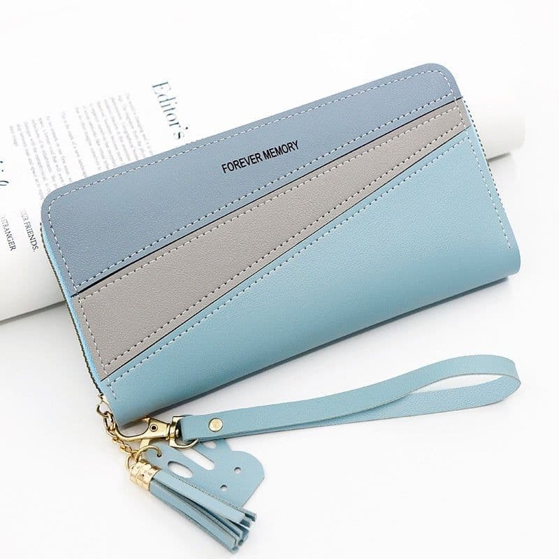 image-Simple Long Color Matching Fashion Coin Purse Card Holder Handbag