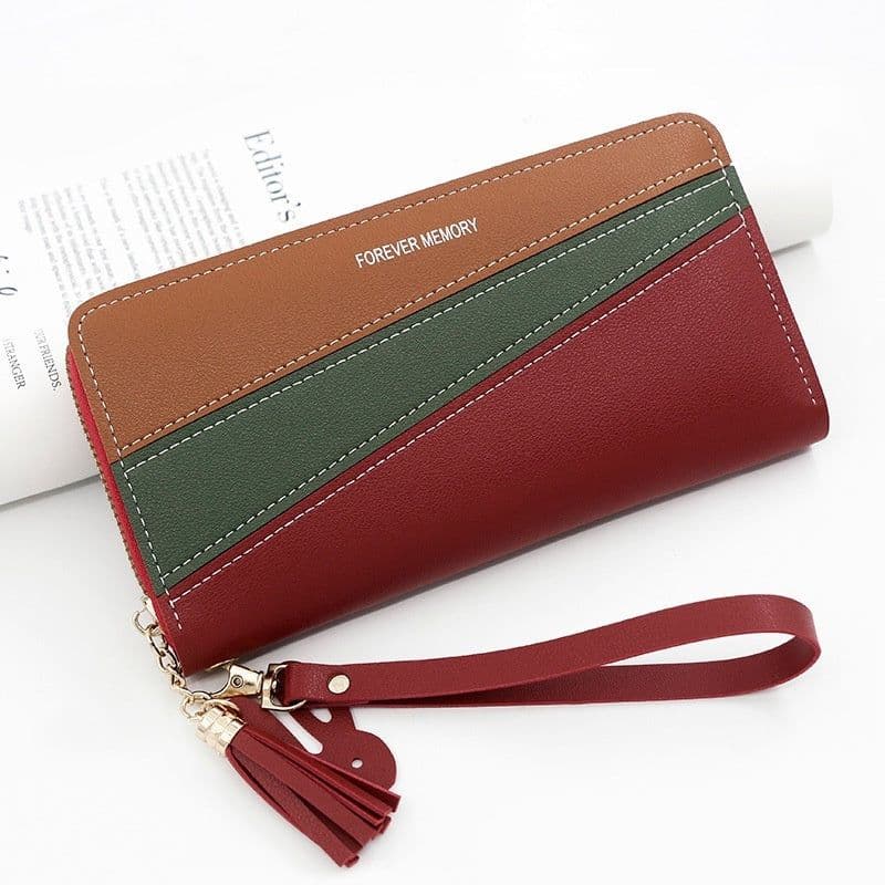 image-Simple Long Color Matching Fashion Coin Purse Card Holder Handbag