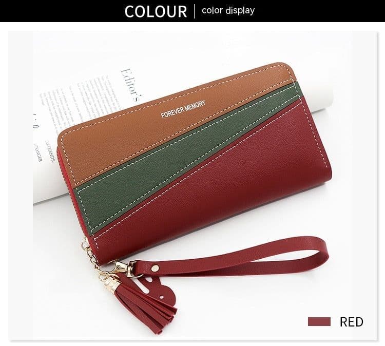 image-Simple Long Color Matching Fashion Coin Purse Card Holder Handbag