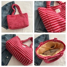 image-Korean Casual Shoulder Bag Fashion Striped Large Capacity Totes