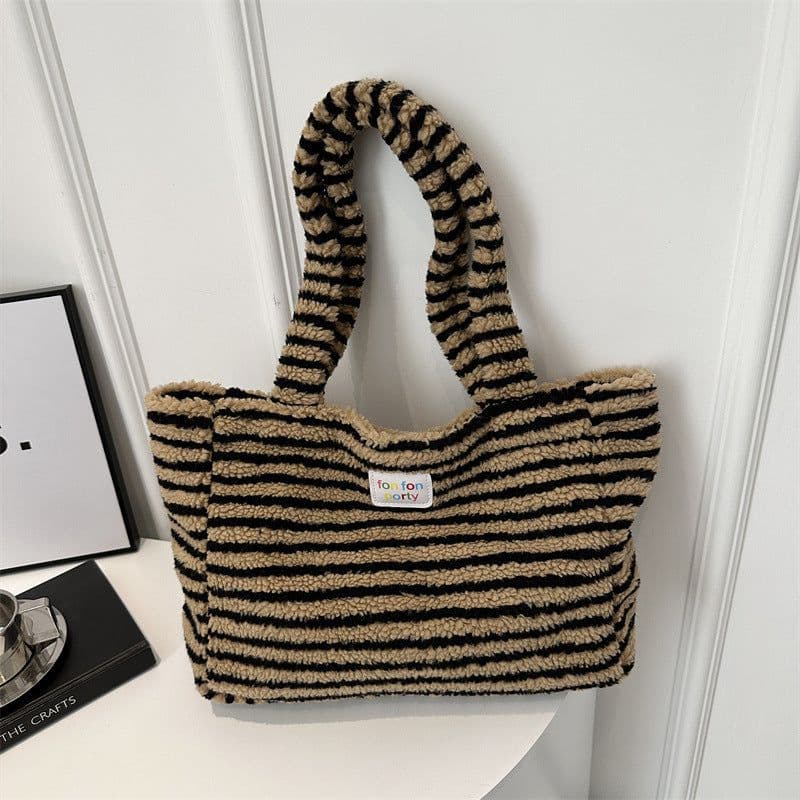 image-Korean Casual Shoulder Bag Fashion Striped Large Capacity Totes
