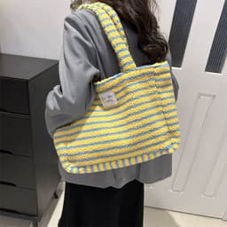 image-Korean Casual Shoulder Bag Fashion Striped Large Capacity Totes