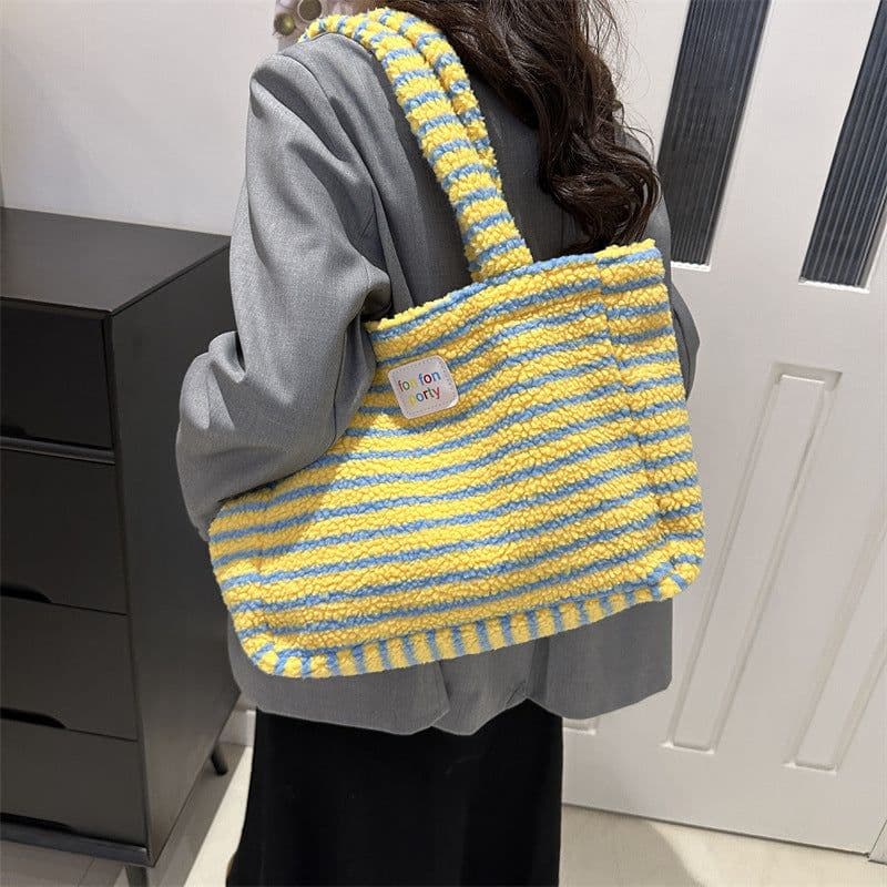 image-Korean Casual Shoulder Bag Fashion Striped Large Capacity Totes