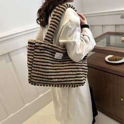 image-Korean Casual Shoulder Bag Fashion Striped Large Capacity Totes