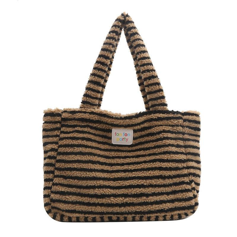 image-Korean Casual Shoulder Bag Fashion Striped Large Capacity Totes