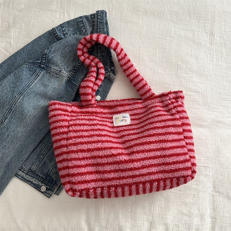 image-Korean Casual Shoulder Bag Fashion Striped Large Capacity Totes