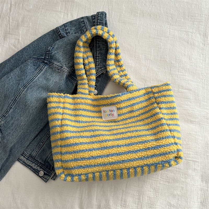 image-Korean Casual Shoulder Bag Fashion Striped Large Capacity Totes