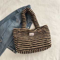 image-Korean Casual Shoulder Bag Fashion Striped Large Capacity Totes
