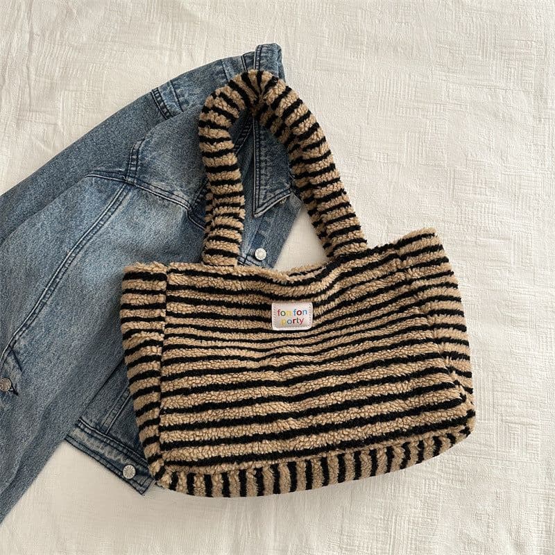 image-Korean Casual Shoulder Bag Fashion Striped Large Capacity Totes