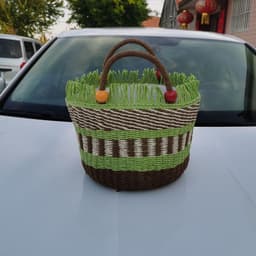 image-Picnic Basket Tassel Wooden Bead Decorative Cute Handbag Hand Woven