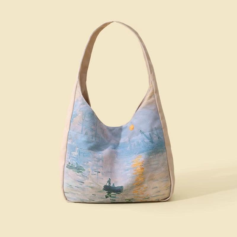 image-Oil Painting Sunrise Impression Shoulder Bag Large Capacity Canvas Bag