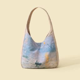 image-Oil Painting Sunrise Impression Shoulder Bag Large Capacity Canvas Bag