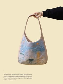 image-Oil Painting Sunrise Impression Shoulder Bag Large Capacity Canvas Bag