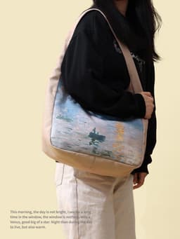image-Oil Painting Sunrise Impression Shoulder Bag Large Capacity Canvas Bag