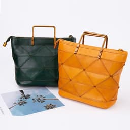 image-All-match Geometric Stitched Cowhide Women's Bag Work Commute Literary Handbag