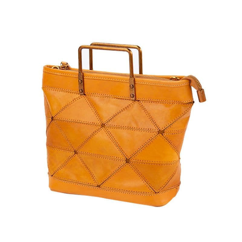 image-All-match Geometric Stitched Cowhide Women's Bag Work Commute Literary Handbag