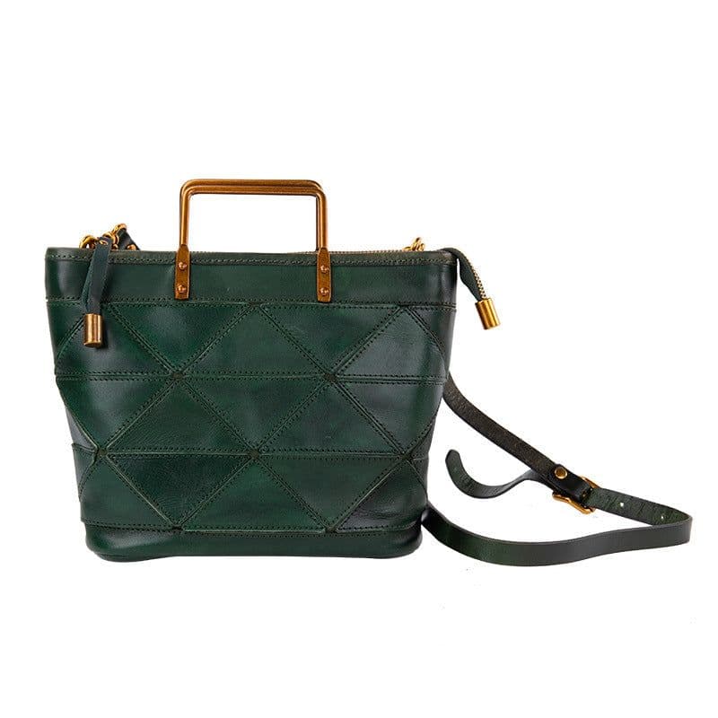 image-All-match Geometric Stitched Cowhide Women's Bag Work Commute Literary Handbag