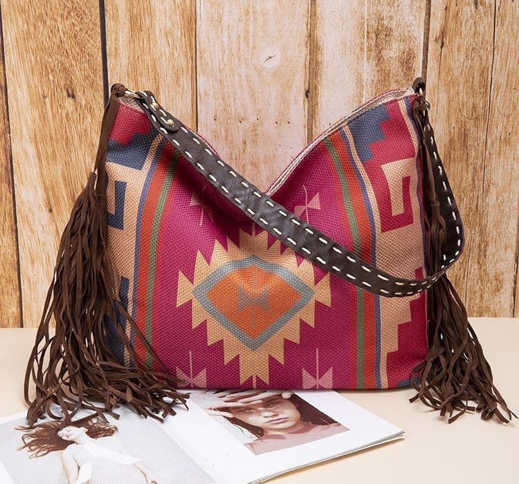 image-Retro Tassel Cotton And Linen Women's Bag Portable