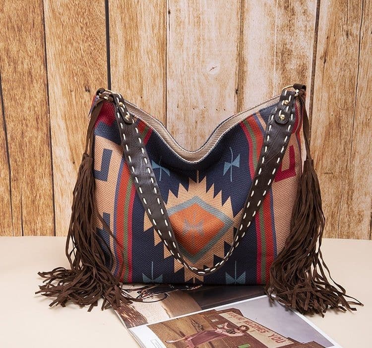 image-Retro Tassel Cotton And Linen Women's Bag Portable