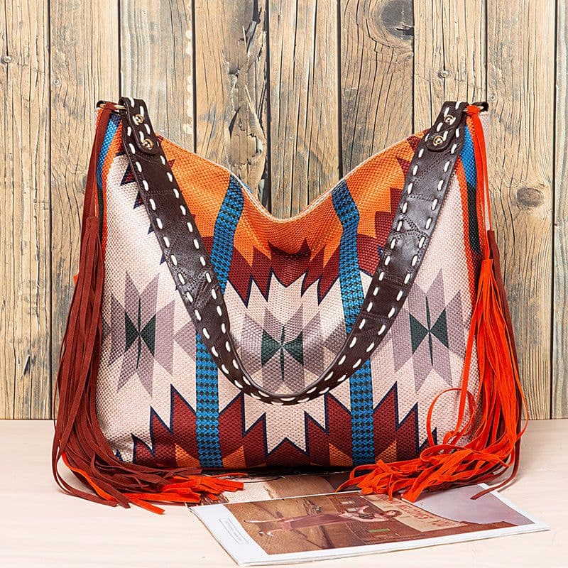 image-Retro Tassel Cotton And Linen Women's Bag Portable