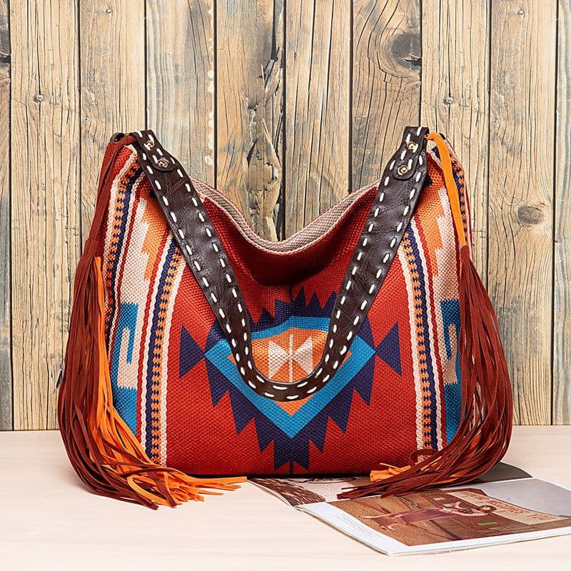 image-Retro Tassel Cotton And Linen Women's Bag Portable
